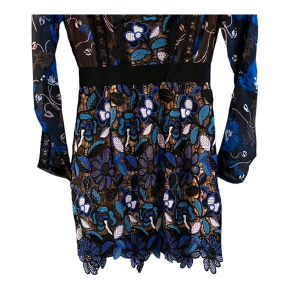 Self Portrait Maxine Floral Lace Mini Dress Long Sleeve Blue Black Aiden Size M - Picture 6 of 16